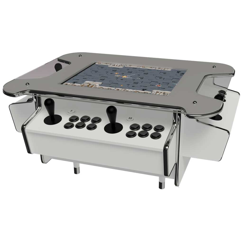 Synergy Media coffee table arcade machine in white front right profile 2