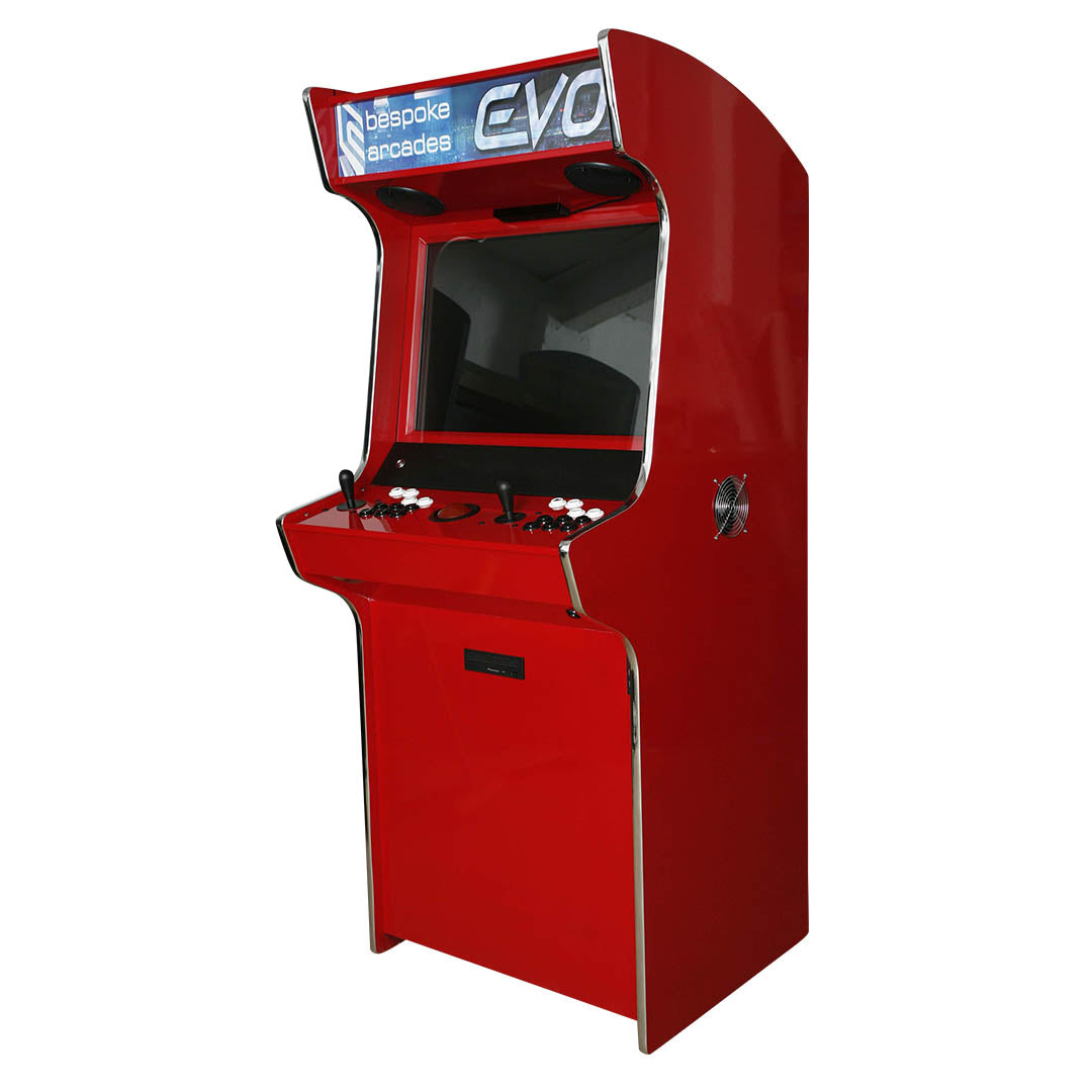 Evo Elite arcade machine in red quad polish front right profile