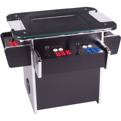 black gt tabletop with red and blue buttons