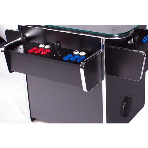 gt black arcade cabinet with blue and red buttons
