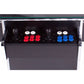 black 3-sided tabletop cabinet with red and blue buttons