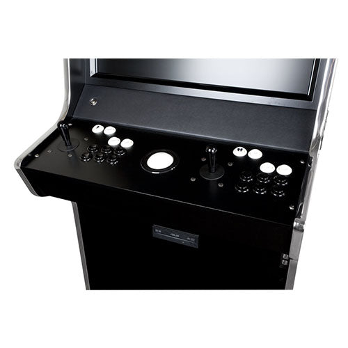 Evo Play arcade machine in black, control panel with trackball closeup