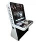 Nu-Gen Play arcade machine in black and white with Injustice decals front left profile