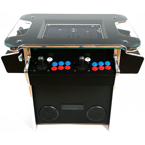 Synergy Play sit-down arcade machine in black front profile