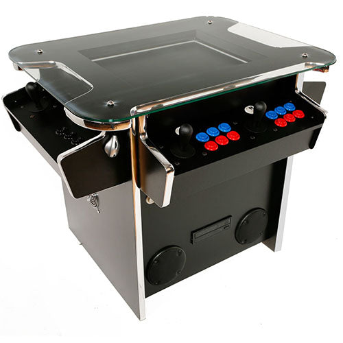 Synergy Play sit-down arcade machine in black front left profile 2
