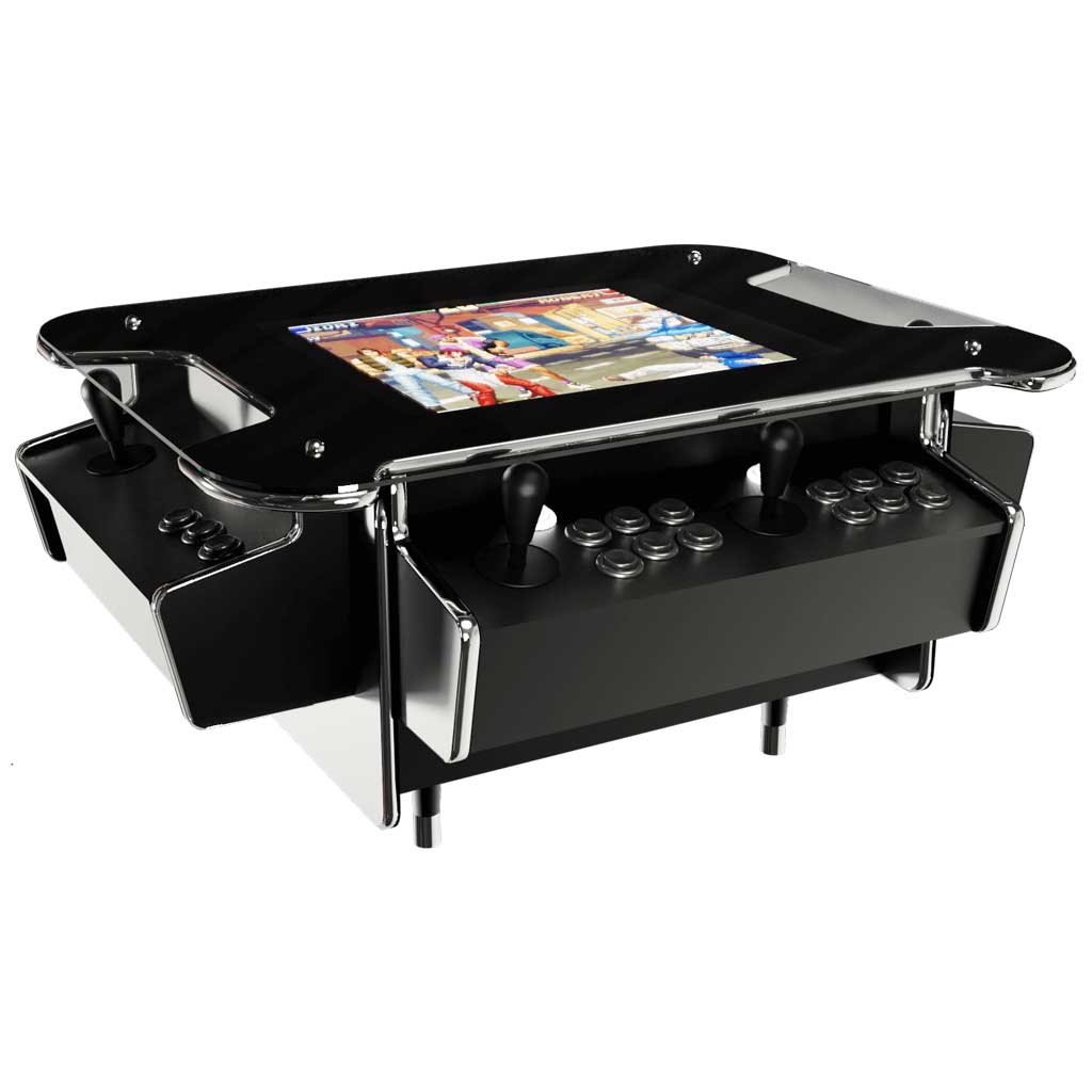 Synergy Media coffee table arcade machine in black front left profile