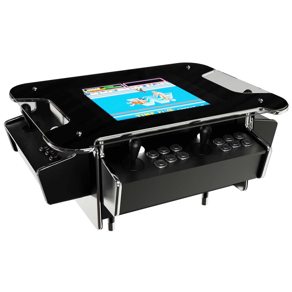 Synergy Media coffee table arcade machine in black front left profile 2