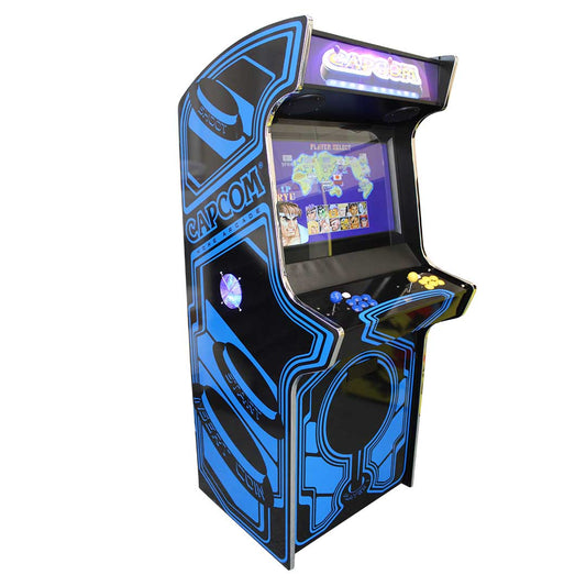 Evo Play arcade machine with Capcom decals front left profile