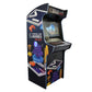Evo Play arcade machine with Command Line Heroes decal and custom keyboard controller front left profile
