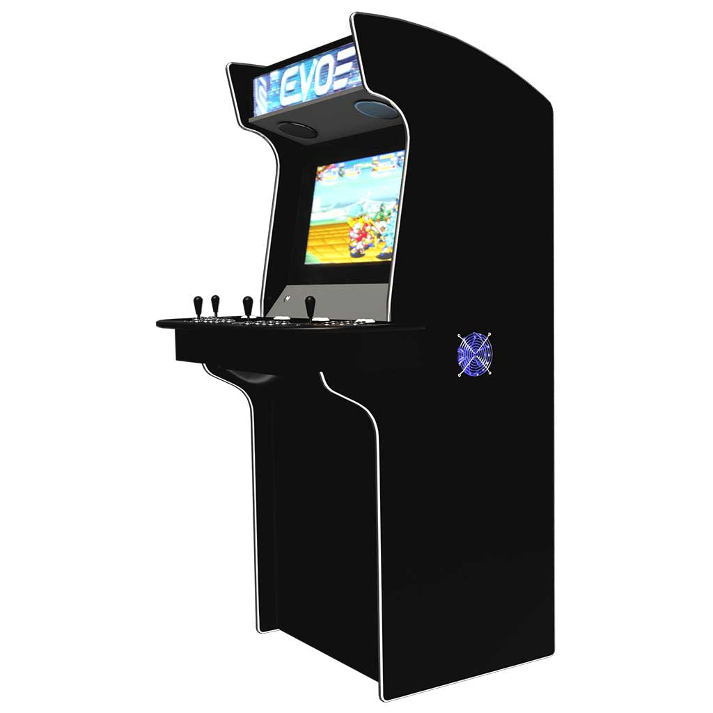 Evo Play 4 player arcade machine in black front right profile 2