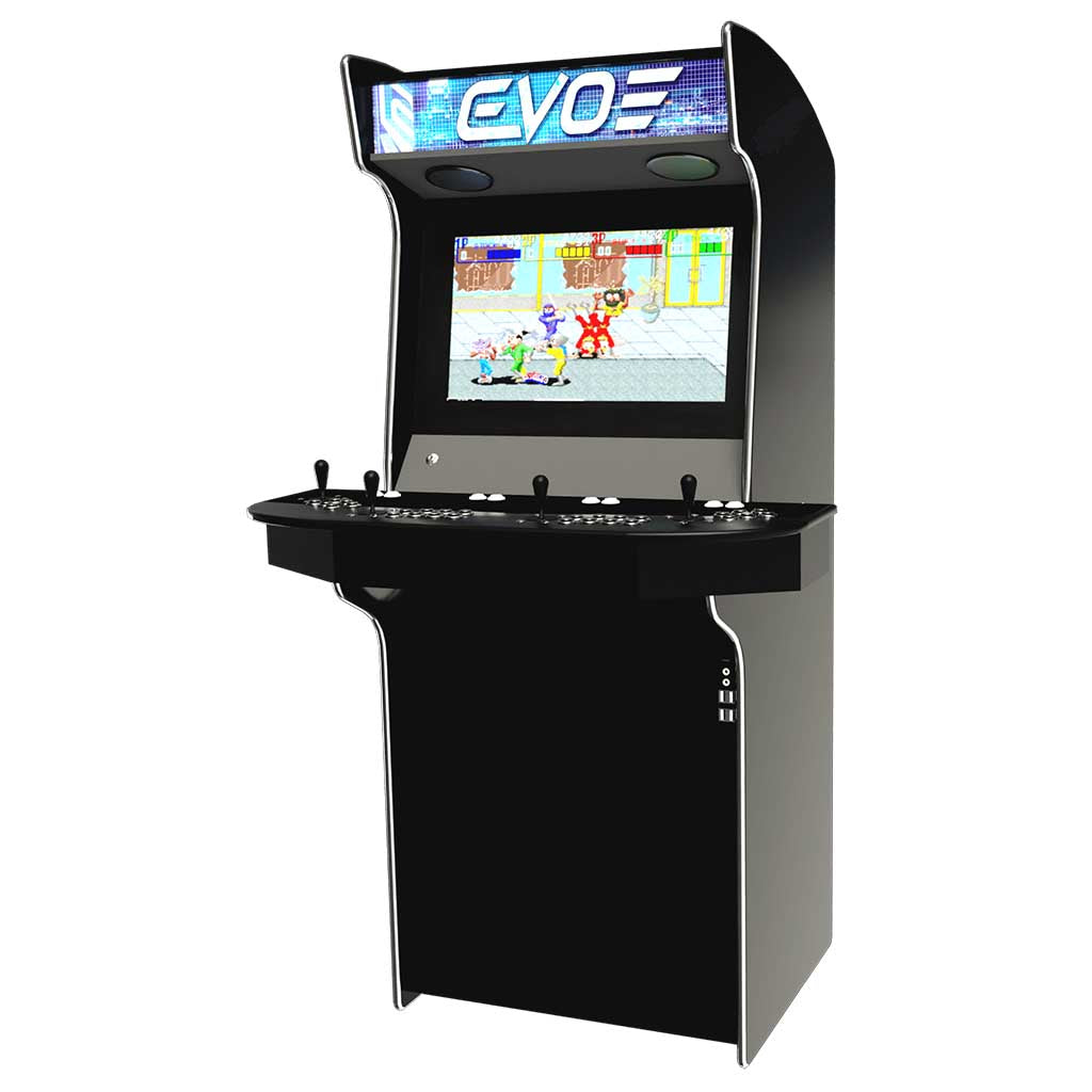 Evo Play 4 player arcade machine in black front right profile 3