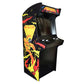 Evo Play arcade machine in black with custom Fishers Decal front left profile