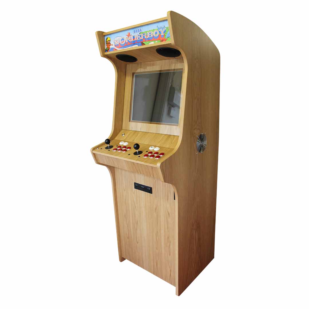 Apex Play arcade machine in light oak veneer front right profile
