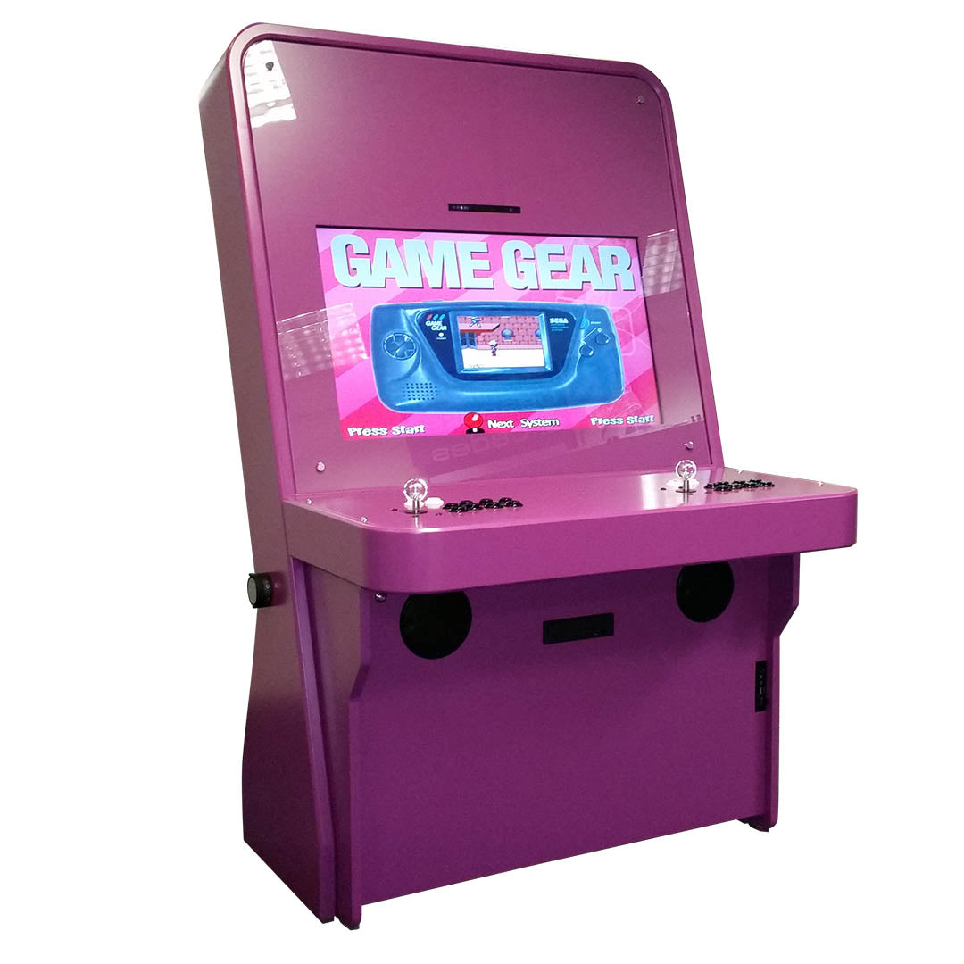 Nu-Gen Play arcade machine in purple gloss front left profile