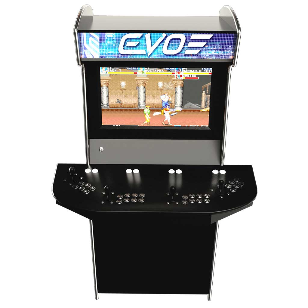 Evo Play 4 player arcade machine in black top down profile