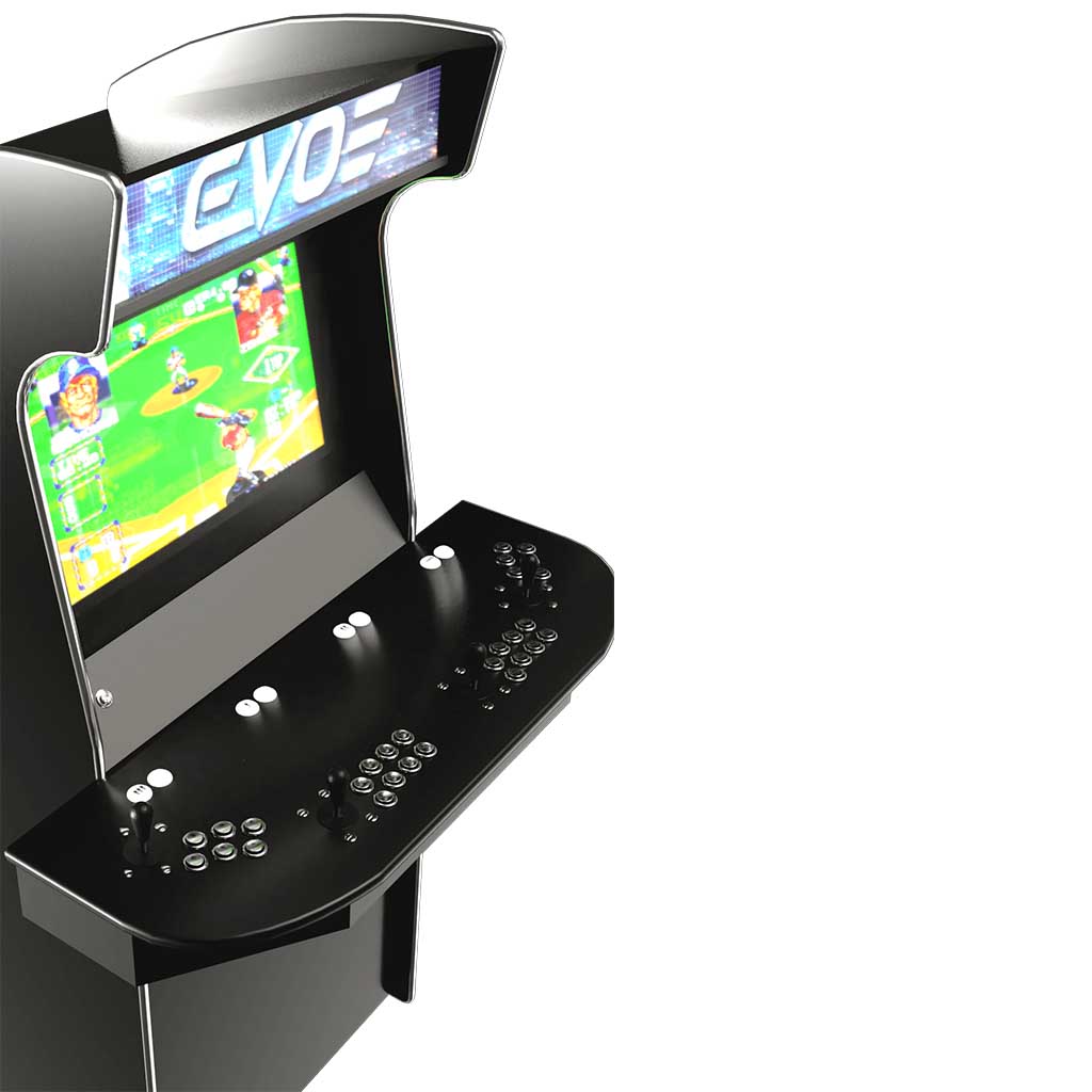 Evo Play 4 player arcade machine in black left top down profile