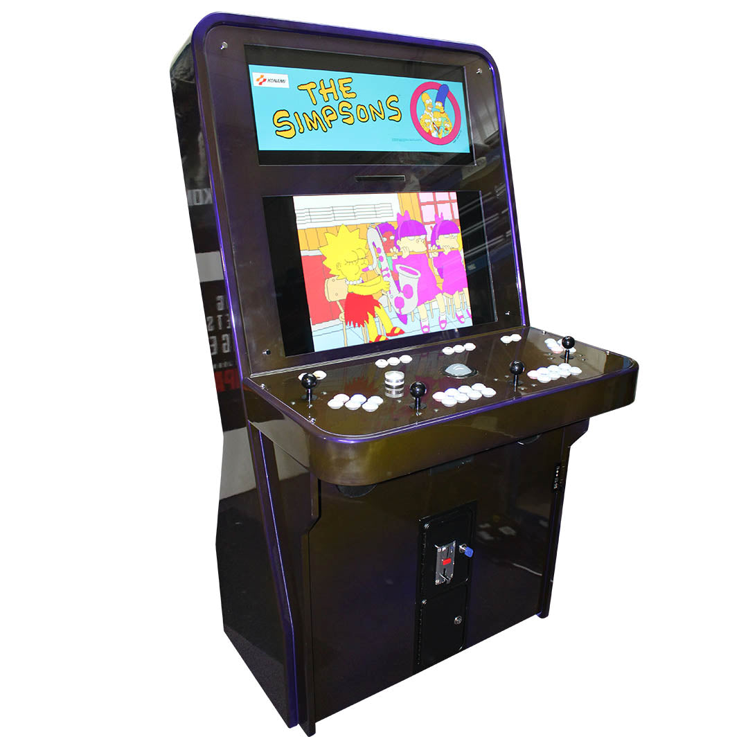 Nu-Gen Stand-up Media arcade machine in violet candy high gloss front left profile