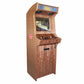 Apex Media arcade machine in dark walnut veneer with front left profile